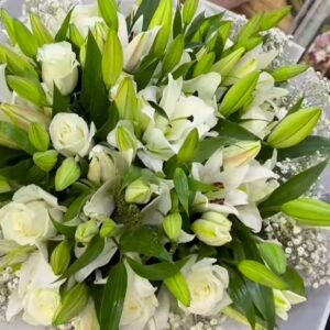 White lily and white Roses Bunch